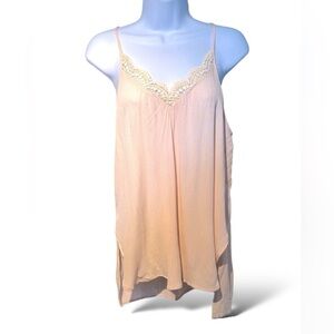 NEW Lush Clara Crochet Lace Trim Light Pink Tank Top Racer Back Evereve Small